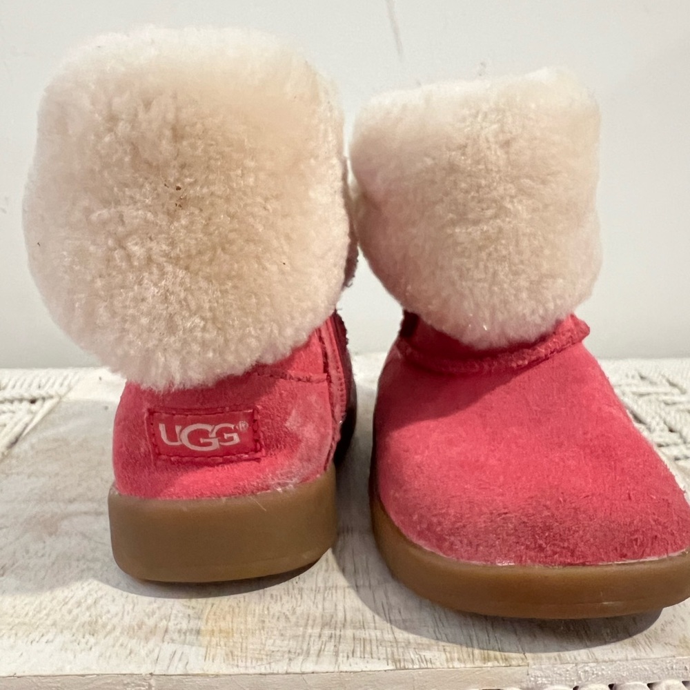UGG Pink and Cream Shearling Boots